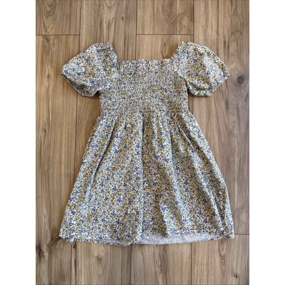 Cat & Jack Smocked Floral Puff Sleeve Dress Girl's Size M 7/8 Blue Green White